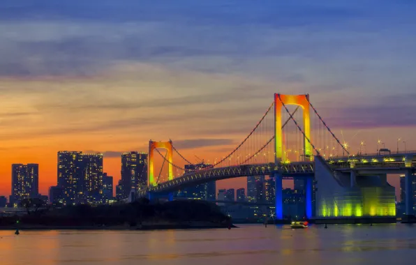 Рассвет, утро, Tokyo, Japan, Rainbow Bridge
