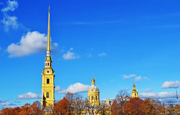 Солнце, Облака, Осень, Санкт-Петербург, Петропавловская крепость, Красота, St.Petersburg, Северная столица