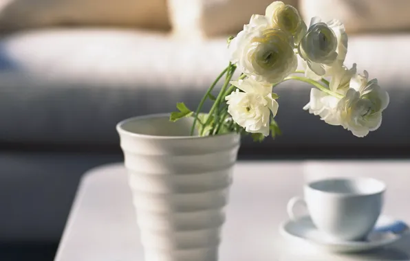 Фото, настроение, обои, красота, утро, чашка, ваза, цветочки