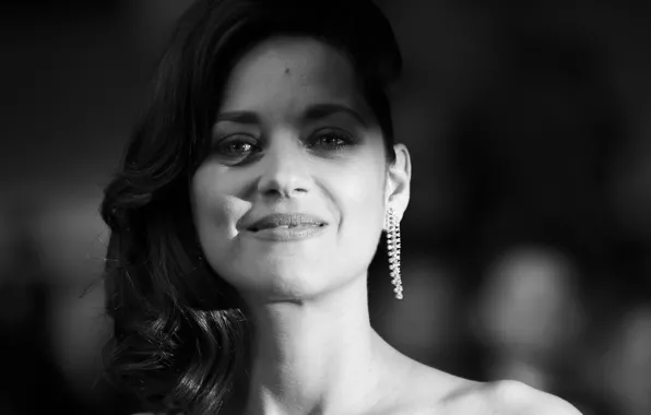 Поза, актриса, брюнетка, hair, Марион Котийяр, черно белая, Marion Cotillard