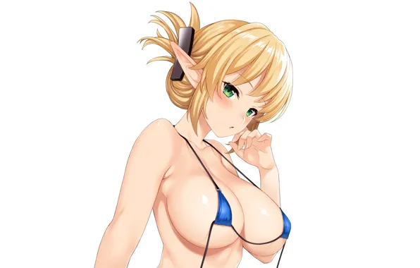Girl, sexy, cleavage, green eyes, long hair, boobs, anime, beautiful