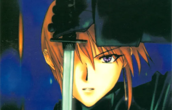 Взгляд, катана, лезвие, рыжий, перчатки, парень, art, weiss kreuz
