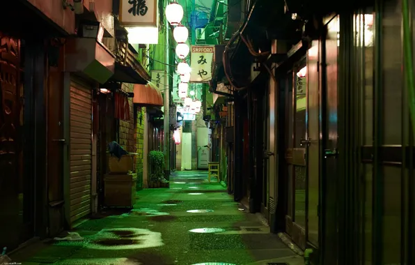 Двери, фонари, Japan, переулок, Sapporo
