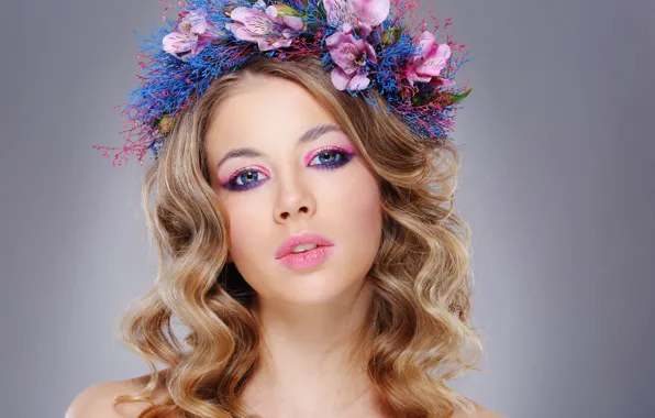 Картинка woman, flowers, beauty, look, makeup