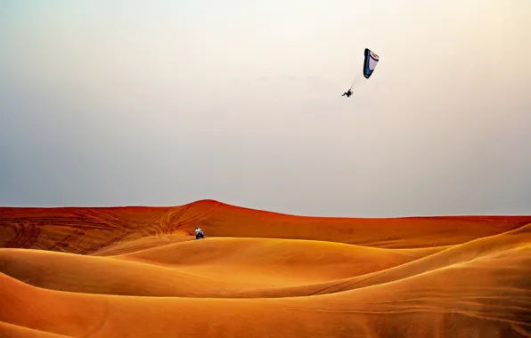 Картинка desert, man, extreme sport, paragliding