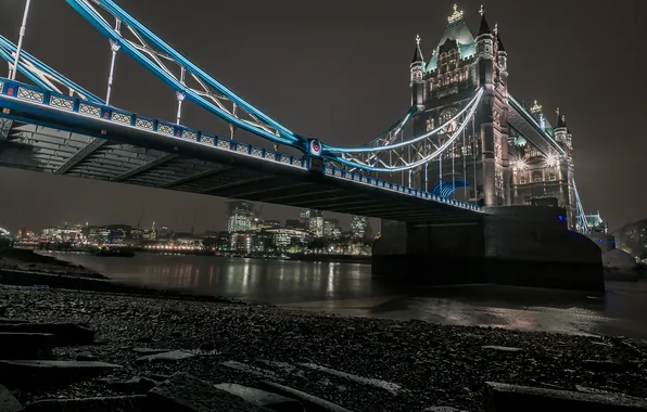 Картинка ночь, мост, огни, река, Лондон