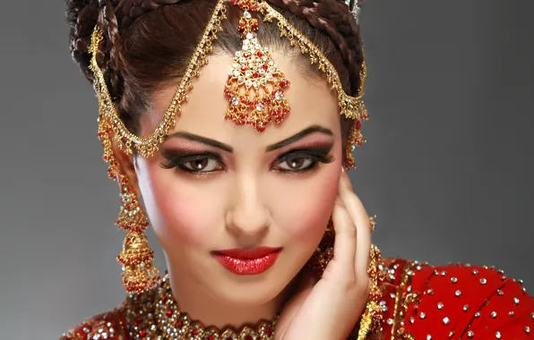 Девушка, украшения, макияж, woman, индианка, indian brunette
