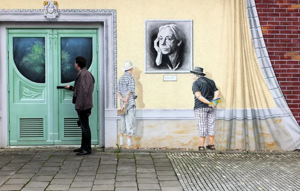 Стена, граффити, Германия, Дрезден, дверь, Germany, Dresden