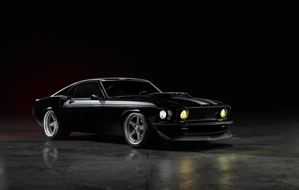 Картинка Ford, Ford Mustang, SEMA, Ringbrothers, Dark Background, Black, SEMA 2025, Kingpin
