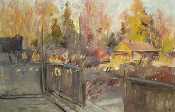 Пейзаж, дом, картина, Константин Коровин, Весна в Деревне