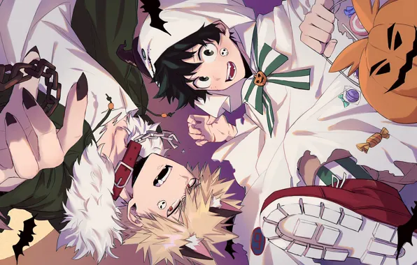 Тыква, парни, костюмы, хеллоуин, Моя геройская академия, My Hero Academia, Boku No Hero Academia, Мидория …