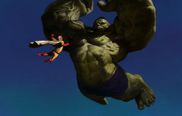 Картинка Hulk, anime, crossover, Marvel Comics, Bruce Banner, saitama, One Punch-Man