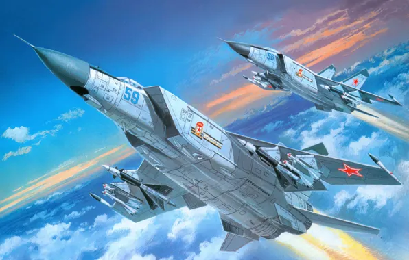 Картинка самолет, истребитель, арт, ВВС, поколения, советский, высотный, перехватчик