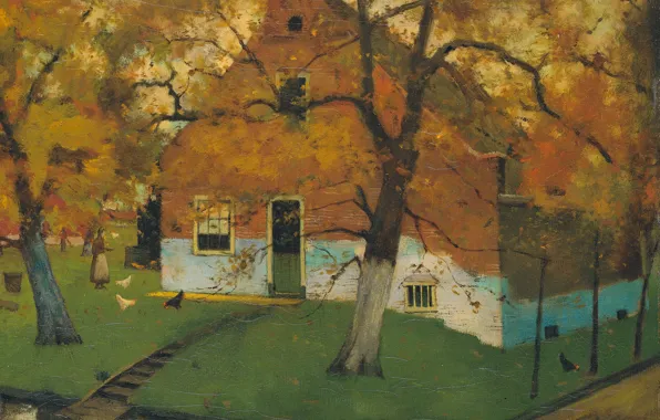Пейзаж, масло, картина, холст, 1899, Иоганн Эдуард Карсен, Eduard Karsen, Северная Голландия. Ферма