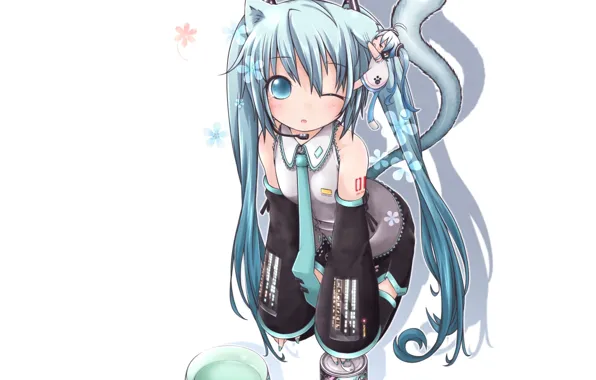 Хвост, миска, vocaloid, вокалоид, miku hatsune, мику хатсуне