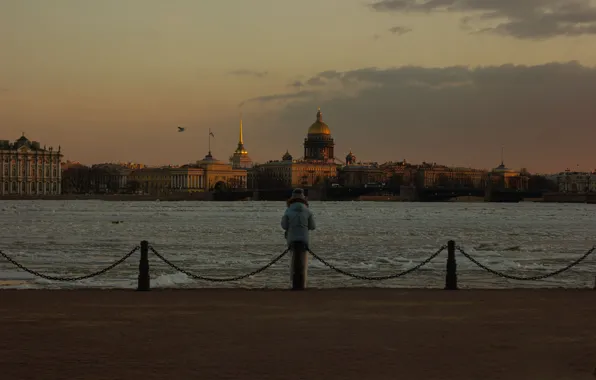 Закат, Весна, Питер, Река, Санкт-Петербург, Исаакиевский собор, Петропавловская крепость, Россия