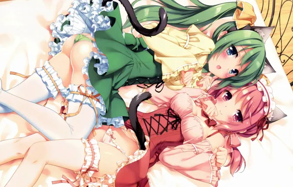 Sexy, lingerie, ass, pantsu, cleavage, panties, thighhighs, pink hair