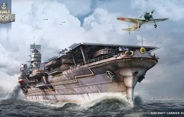 Картинка оружие, игра, корабль, Япония, арт, авианосец, вооружение, World of Warships