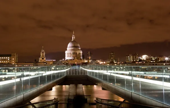 Картинка вода, мост, lights, огни, Англия, Лондон, здания, вечер