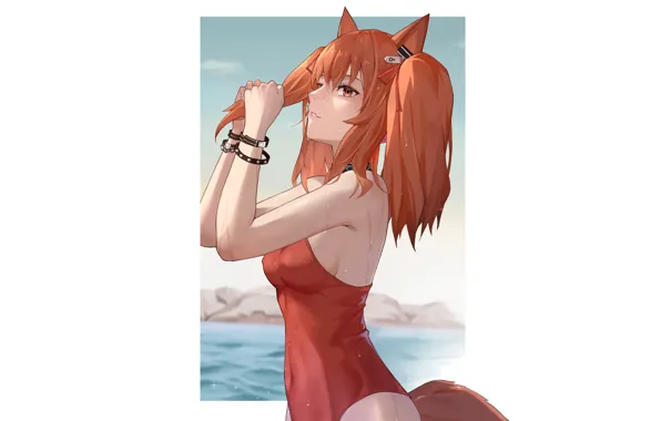 Girl, sexy, fox, anime, pretty, swimsuit, red head, kitsune