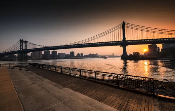 Картинка Brooklyn, New York, Sunrise, Manhattan Bridge, East River, Williamsburg Bridge