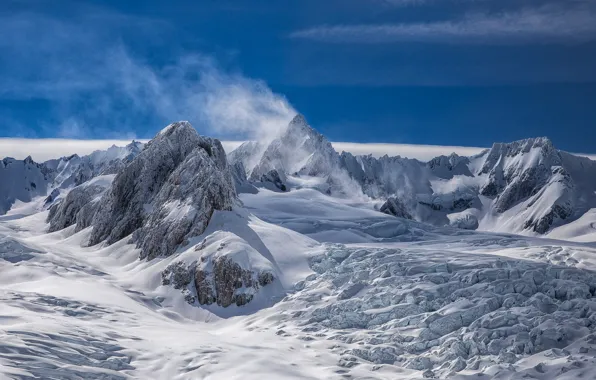 Картинка снег, горы, Новая Зеландия, вершина, пик