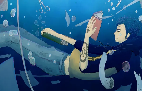 Вода, книга, парень, One Piece