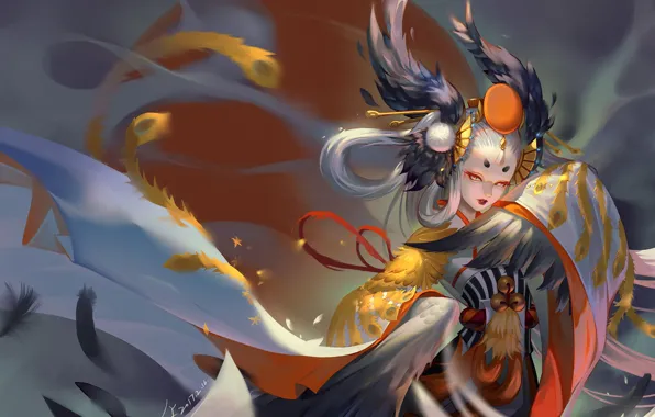 Girl, anime, power, fight, asian, japanese, kimono, oriental