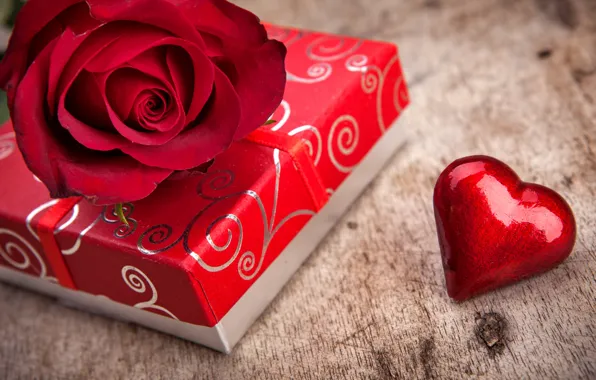 Картинка коробка, подарок, роза, love, rose, heart, flowers, romantic