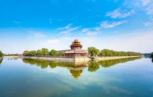 Река, здание, Китай, архитектура