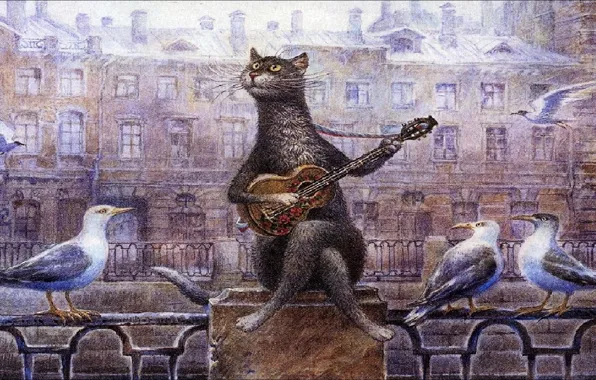 Живопись, Art, Cat, painting, spring, Румянцев