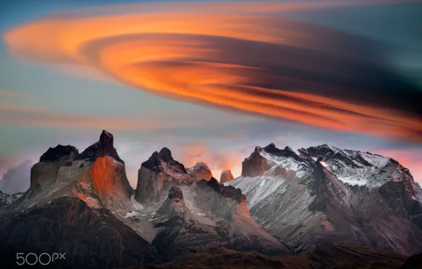 Небо, горы, облако, Чили, Патагония