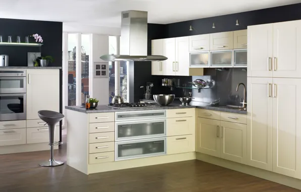 Color, interior, kitchen, furniture, black wall