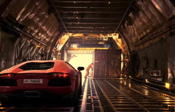 Lamborghini, Light, Orange, Dubai, LP700-4, Aventador, Supercar, Plane