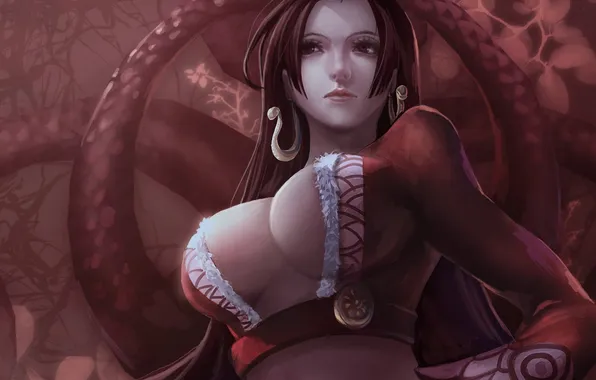 Грудь, девушка, серьги, арт, one piece, boa hancock