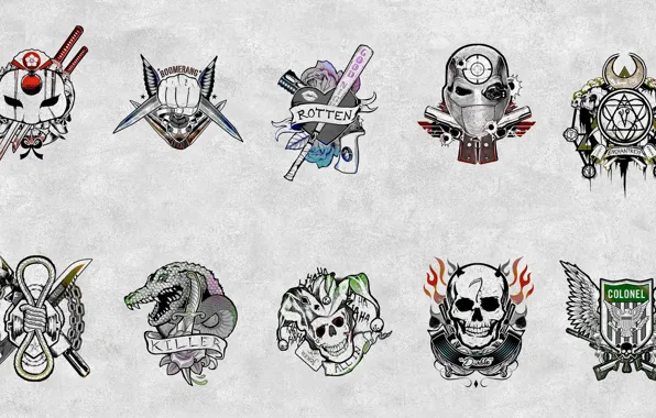 Обои Slipknot, Joker, Diablo, Katana, Deadshot, Harley Quinn.