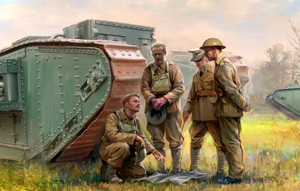 Танк, тяжелый танк, British Army, Танкисты, Mark I, Первая Мировая война