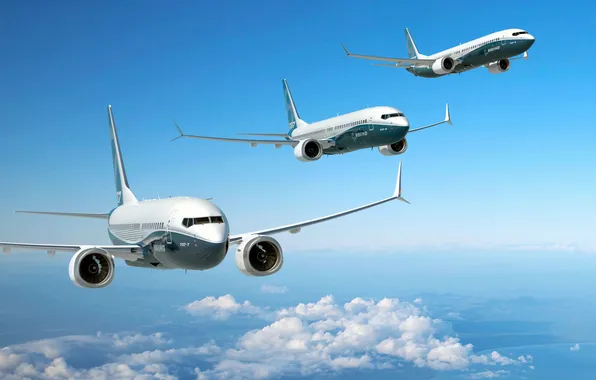 Самолет, Три, Boeing, Авиация, 737, В Воздухе, Авиалайнеры
