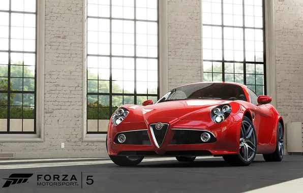 Картинка окна, ангар, красная, помещение, Forza Motorsport 5? машина