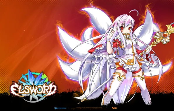 Картинка взгляд, аниме, хвост, посох, Elsword