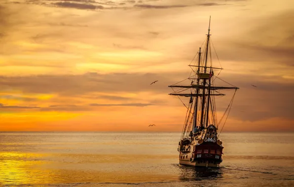 Картинка море, закат, Каравелла