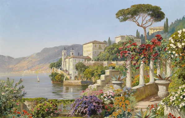 Картинка Alois Arnegger, австрийский живописец, Austrian landscape painter, oil on canvas, Алоис Арнеггер, Villa del Balbianello …