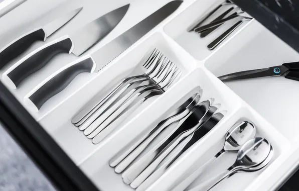Cutlery, knives, drawer, forks