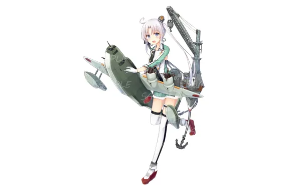 Самолет, кран, девочка, Kantai Collection, Флотская коллекция