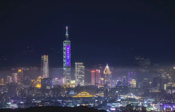 Ночь, city, Азия, Night, Asia, Taipei, Тайбей