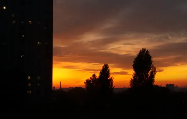 Небо, закат, ночь, город, киев