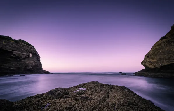 Картинка пляж, океан, скалы, рассвет, Новая Зеландия