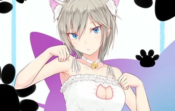 Girl, sexy, Anastasia, cleavage, blouse, long hair, boobs, animal ears