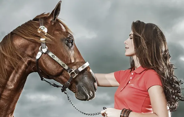 Картинка девушка, фон, конь