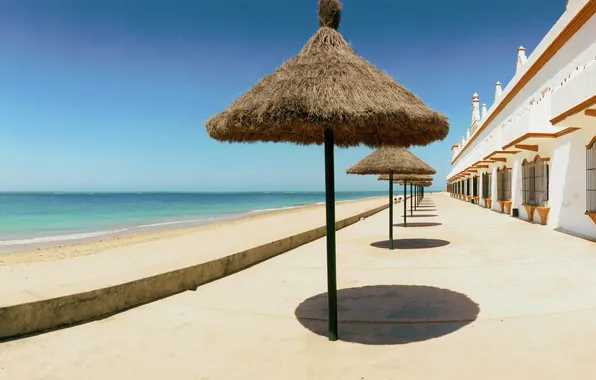 Пляж, зонт, отель, испания